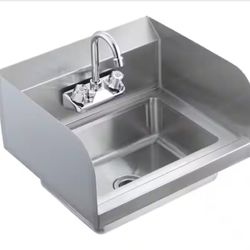 SKYSHALO Commercial Hand Sink with Faucet and Side Splash, Stainless Steel Sink for Washing, Small Hand Washing Sink