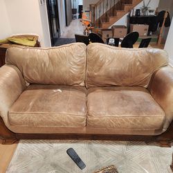 Italian Beige Leather Couch