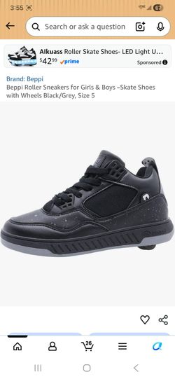 Roller Sneakers for Girls & Boys -Skate Shoes 1.5 with Wheels Black/Grey, Size 1.5