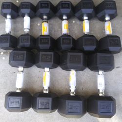 Rubber hex Dumbbells 10 Through 30lb Pairs