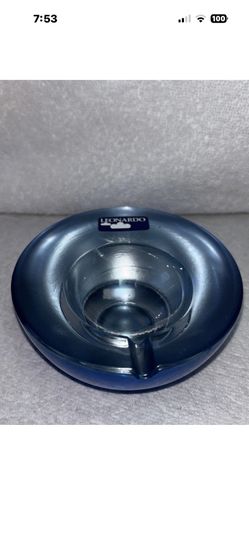 VTG Metallic Blue Art Glass Ashtray Leonardo Germany MCM