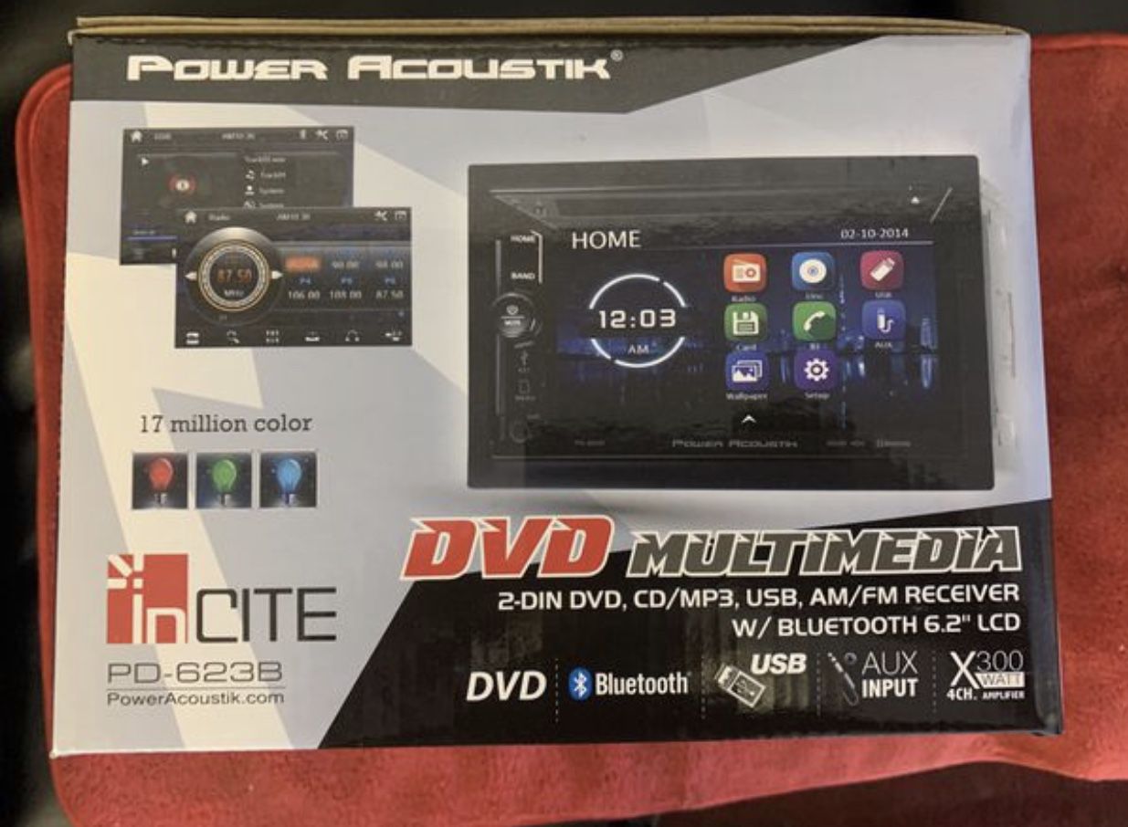 Power acoustic car audio. 6.2 inch double din car stereo . Bluetooth. Dvd . New