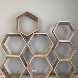 Wood Hexagon Shelves- 8pc set