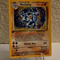 Pokemon TCG Base Set 1st Edition Machamp Cosmic Holo Rare Card 8/102