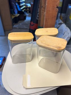 Set of 3 glass jars with bamboo lids