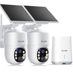 SOLIOM- 5MP Security Cameras Wireless Outdoor, No Subscription,2-Cam Pack, Solar Powered Home Security Camera with 360° Auto Tracking, Pan & Tilt, 3K 