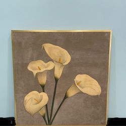 Vintage Mid Century Suede Wall Art Calla Lilies 37” By 37”