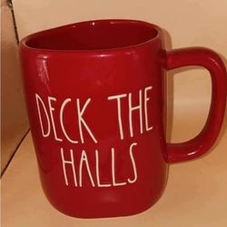 Rae Dunn Coffee Mug deck the halls  Red Christmas Artisan Collection