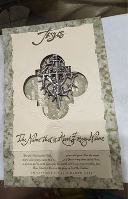 Christian Cross & Crown of Thorns Metal Ornament with Scripture Display Card