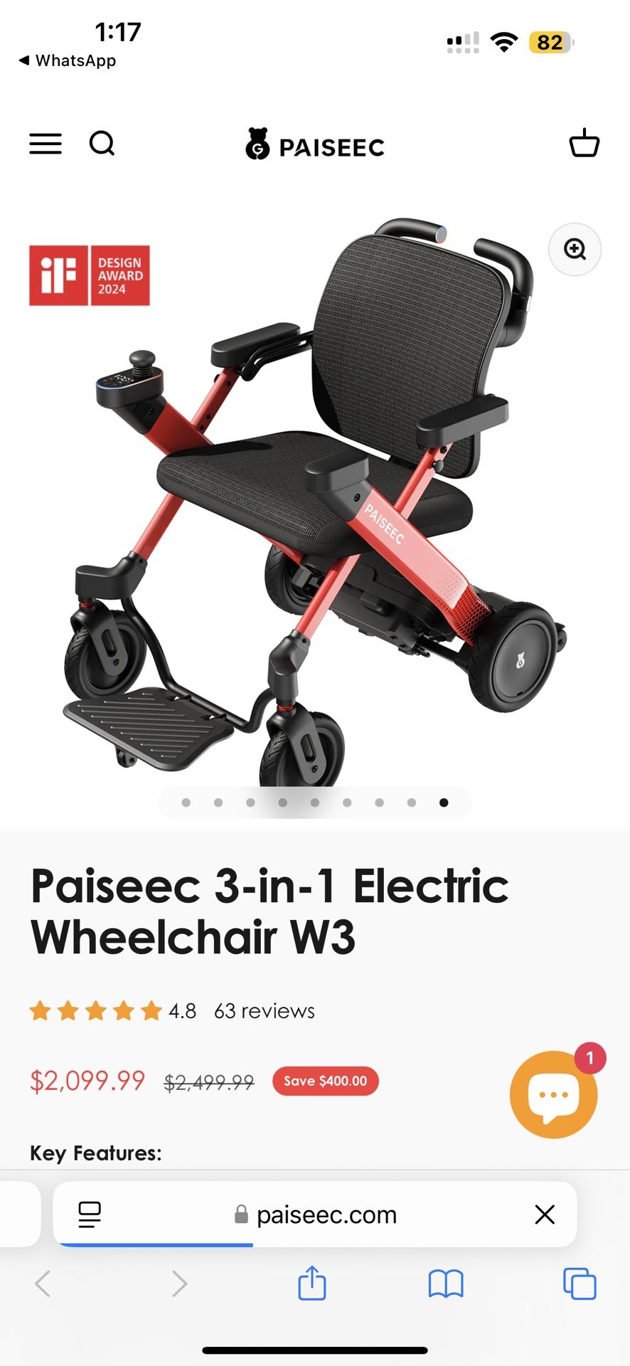 Paiseec 3-in-1 Electric Wheelchair W3 (Right Hand)