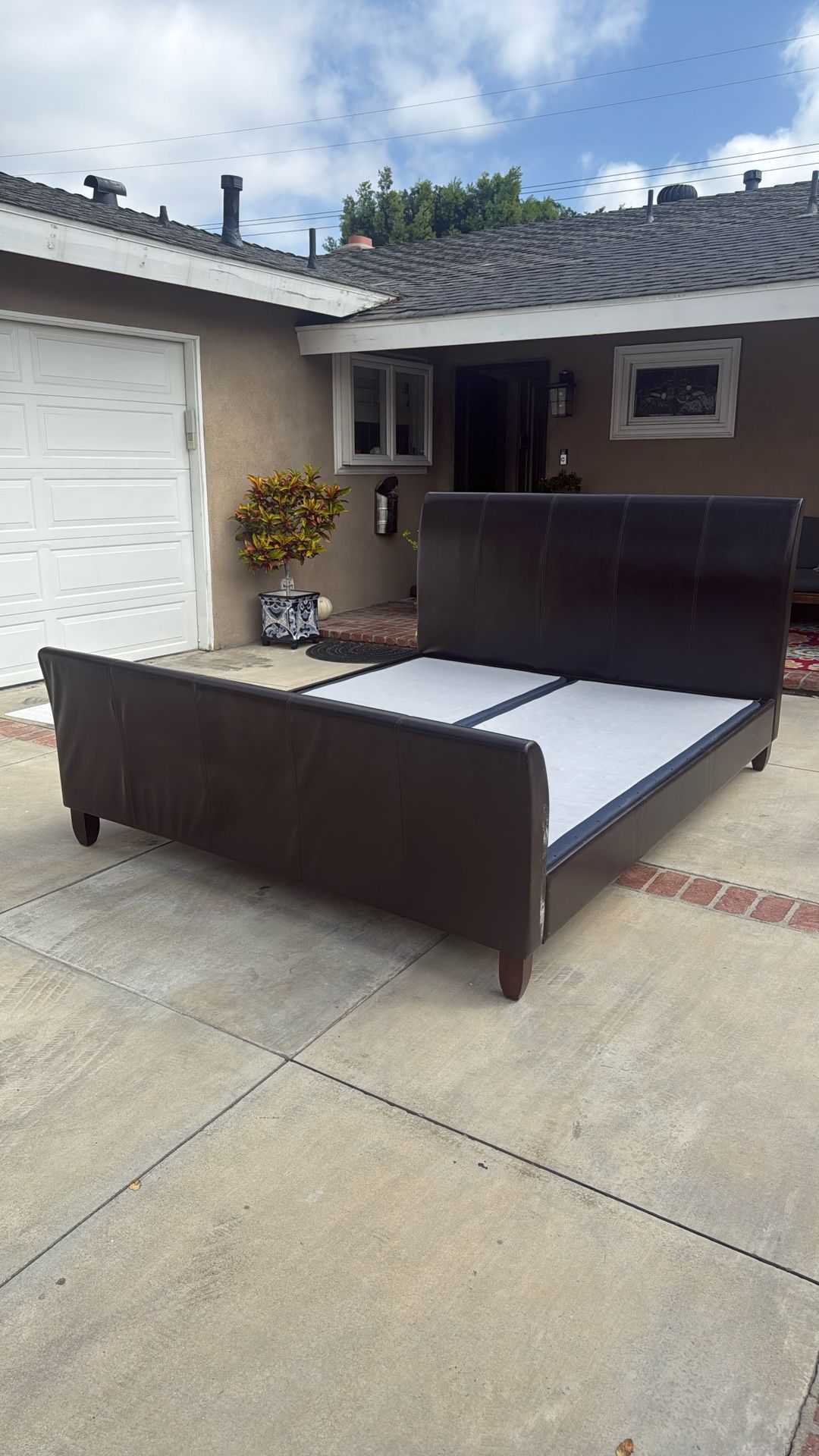 Faux Leather Cal-King Bed Frame & Simmons Box Spring