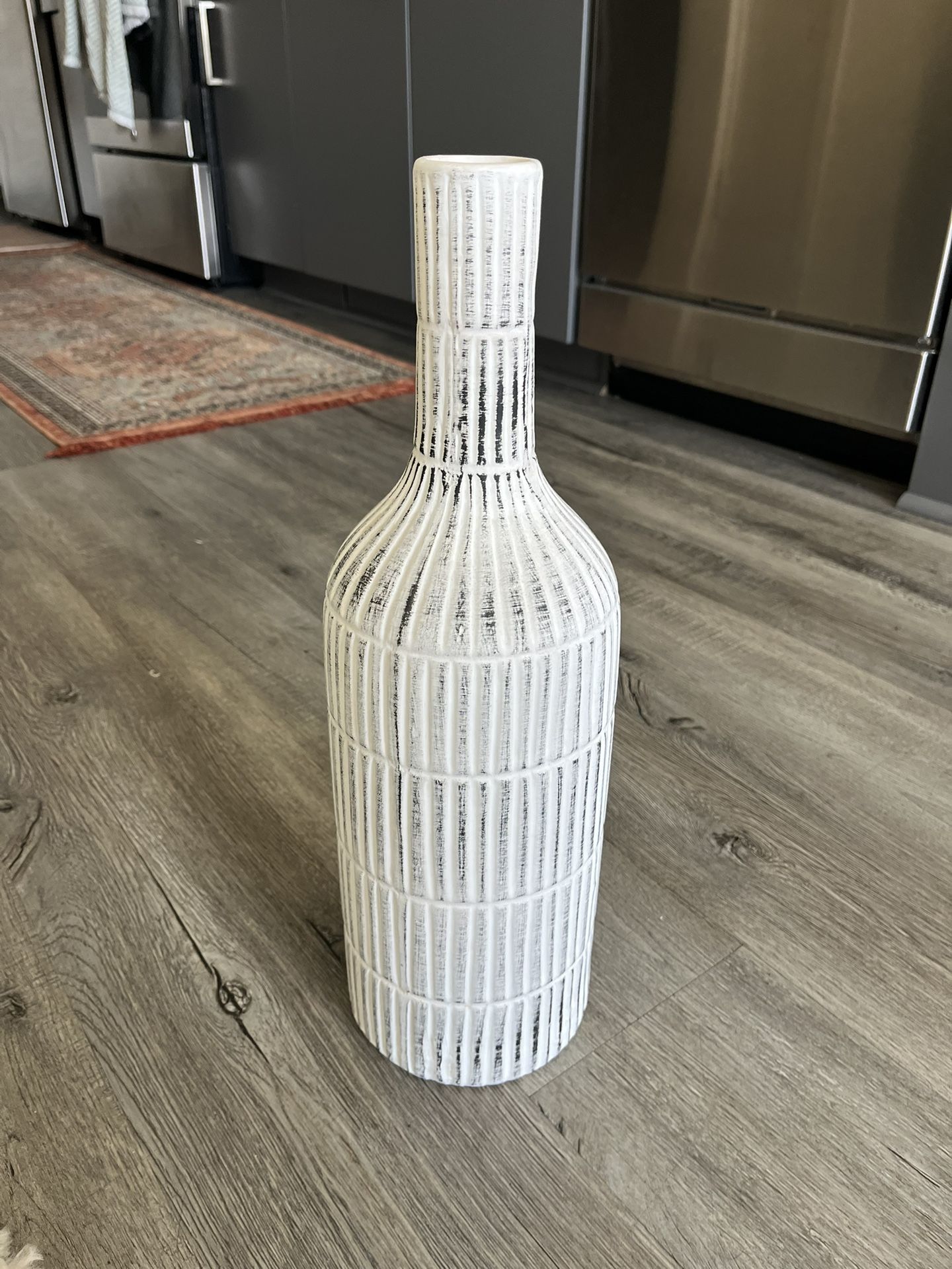 Textured Vase – White Ceramic Bottle