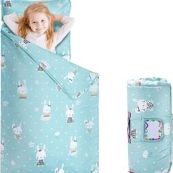 NEW! Toddler Padded Sleeping Nap Mat w/Pillow & Blanket,100% Cotton, 50x20, (Miss Bunny)