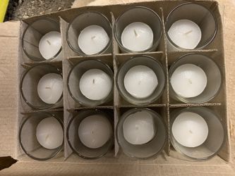Glass votives and white candles 12 pack