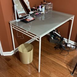 Frosted Glass Top White Table 
