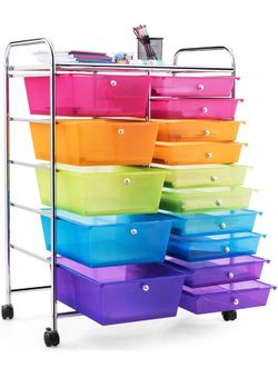 Drawers Rolling Storage Cart, Mobile Book Paper Organizer Utility Trolley with Wheels, Ideal for School, Office, Home (Rainbow)
