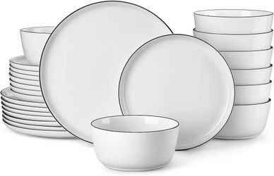 MALACASA – 12-Piece Gourmet Porcelain Dinnerware Set, Premium Plate and Bowl Set, High-Temperature Dinnerware Set for 4 – Chip- and Scratch-Resistant