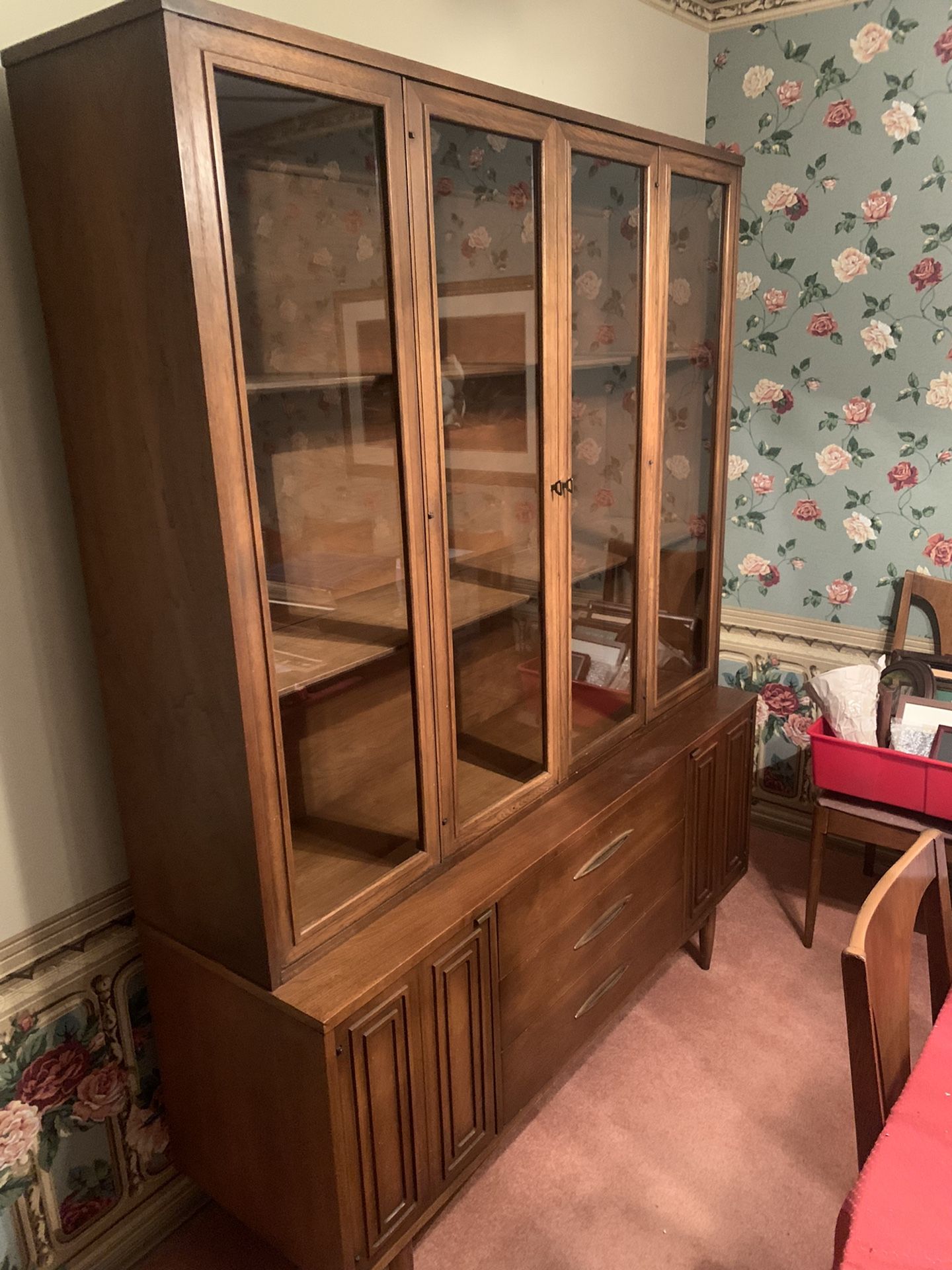 3 Pieces! ONLY 75 for All! WALNUT Dining Table, Hutch, and Buffet for