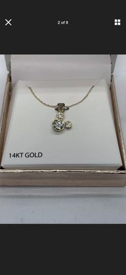 Official licensed Disney ®️ MICKEY MOUSE 14K Solid Gold Cubic Zirconia Childrens Pendant Necklace 15"