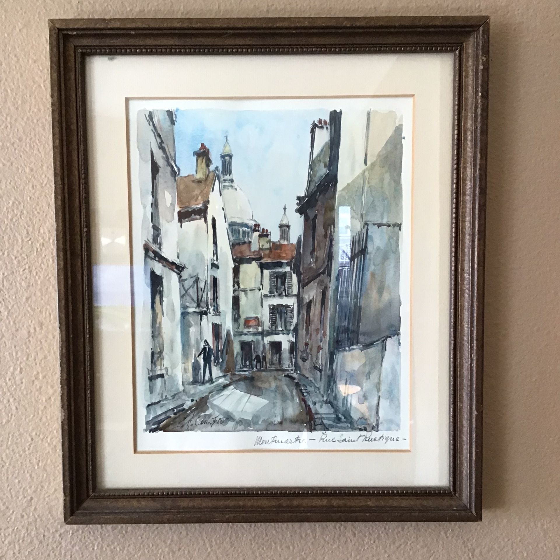Vintage Original Watercolor Art Paris Street Scene