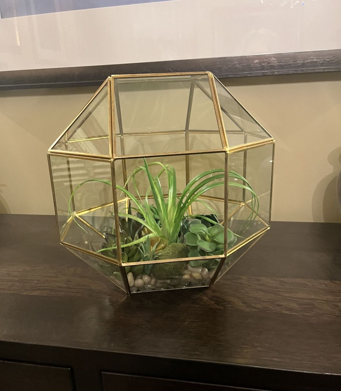Large Geometric Octagon Glass Terrarium Brass Detail
