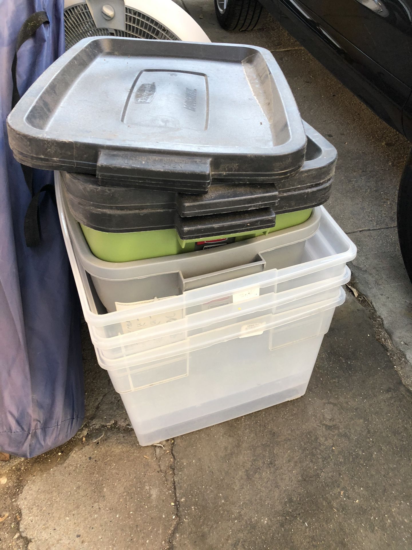 Large storage bins w clear heavy duty dark waterproof resistant no lids organizer box moving $15
