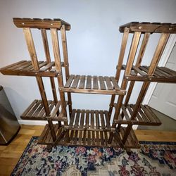 Wooden Multi Tier Plant Stand w/ Wheels