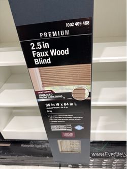 Home Decorators Collection — Driftwood Gray Cordless Premium Faux Wood blinds with 35 in W x 64 in L (Actual Size 34.5 in W x 64 in L)