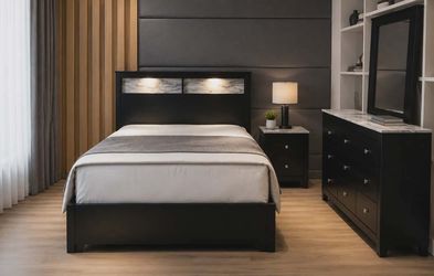 New black LED Queen Bedset 6pc