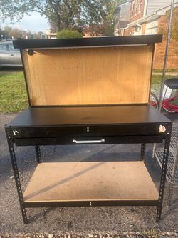 Black Metal Workbench with Pegboard and Drawer
