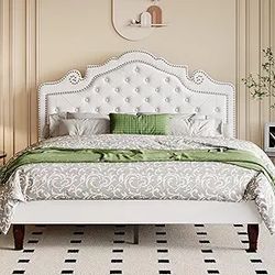 Queen Velvet Bed Frame with Adjustable Headboard