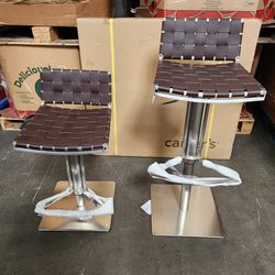 Safavieh Woven Leather Counter Stool Brown W/Brushed Color New