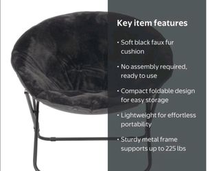 Black Faux Fur Folding Saucer Chair
