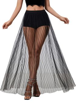 Size small black never worn Women's Sheer Mesh Skirt See Through High Waist Maxi Skirts