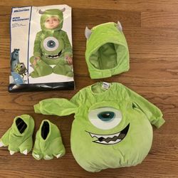 Monsters Inc Baby Halloween Costume Mic Wazowski infant Size 6-12 months READ DESCRIPTION 