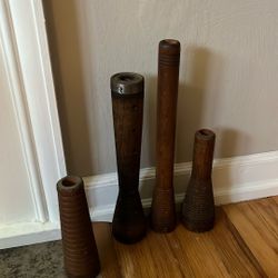 4 Vintage Wooden Candlestick Holders