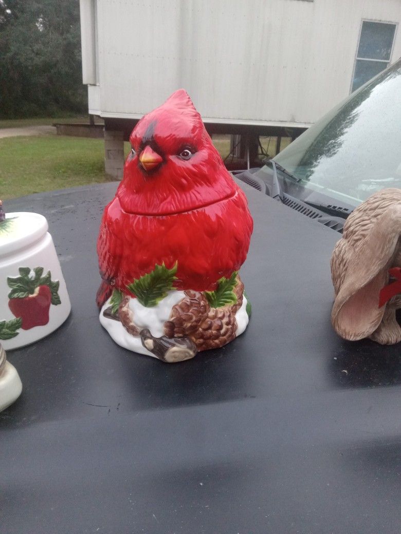 Beautiful Red Bird For Christmas Cookie Jar
