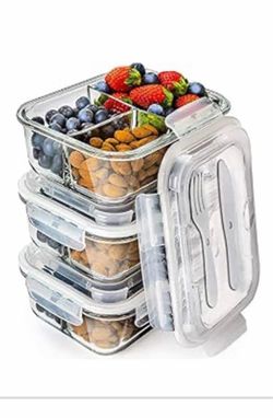 Glass Meal Prep Containers - 3 Compartments, 3pks