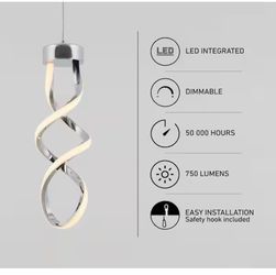 ( 3 count )Swirl 13-Watt Modern Chrome Integrated LED Hanging Mini Pendant Light Fixture for Kitchen