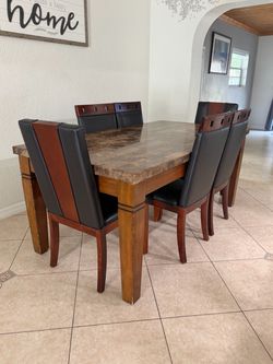 Modern Wood Dining Table with Marble Top + 6 Chairs