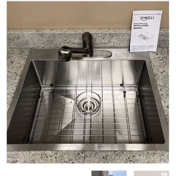 VINGLI 25in/30in/32in Drop-in Kitchen Sink 18 Gauge Stainless Steel Single Bowl with Sink Protector