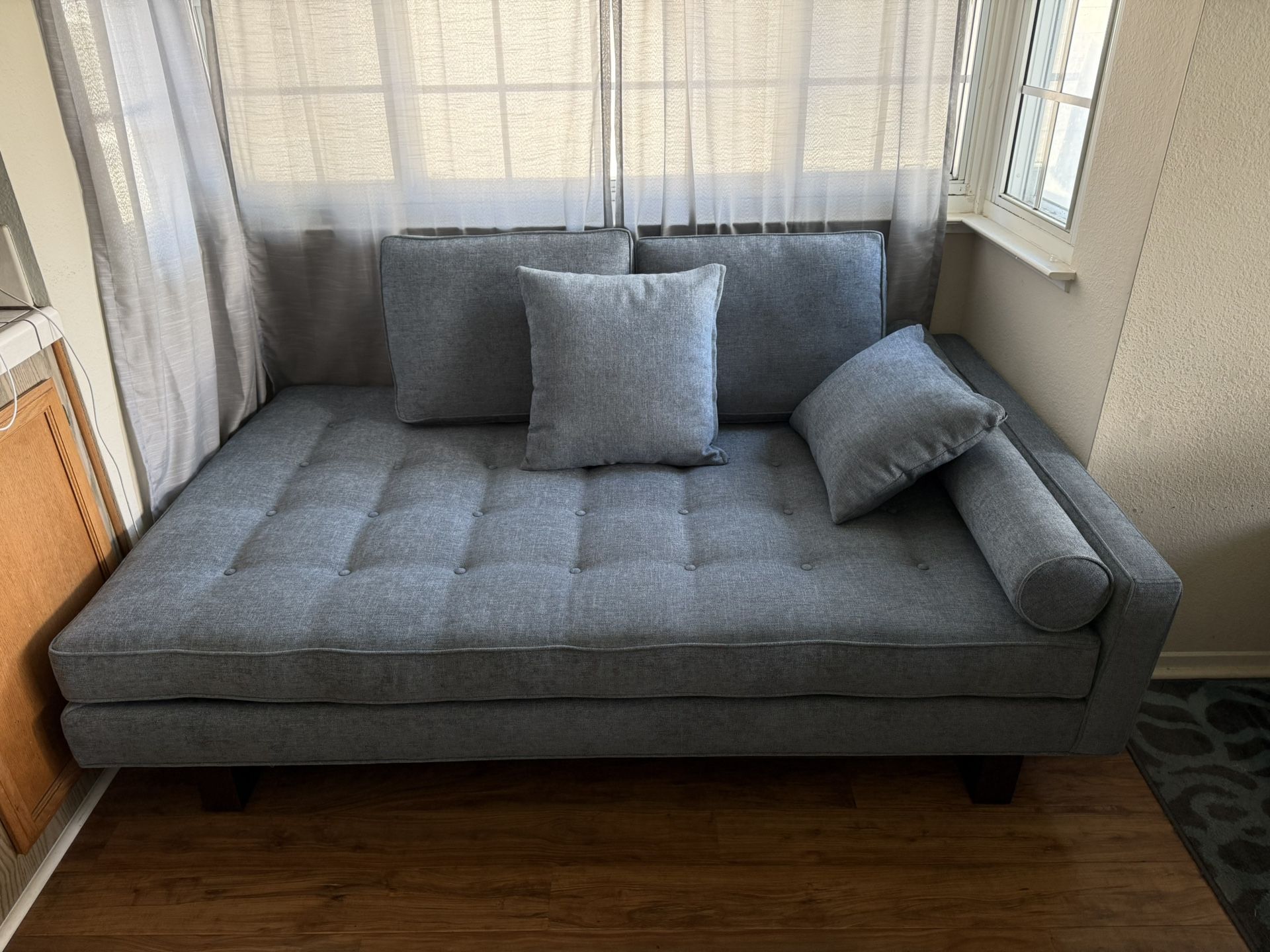 Living Spaces Sparks 78" Fabric Light Blue Right Arm Facing Chaise Lounge