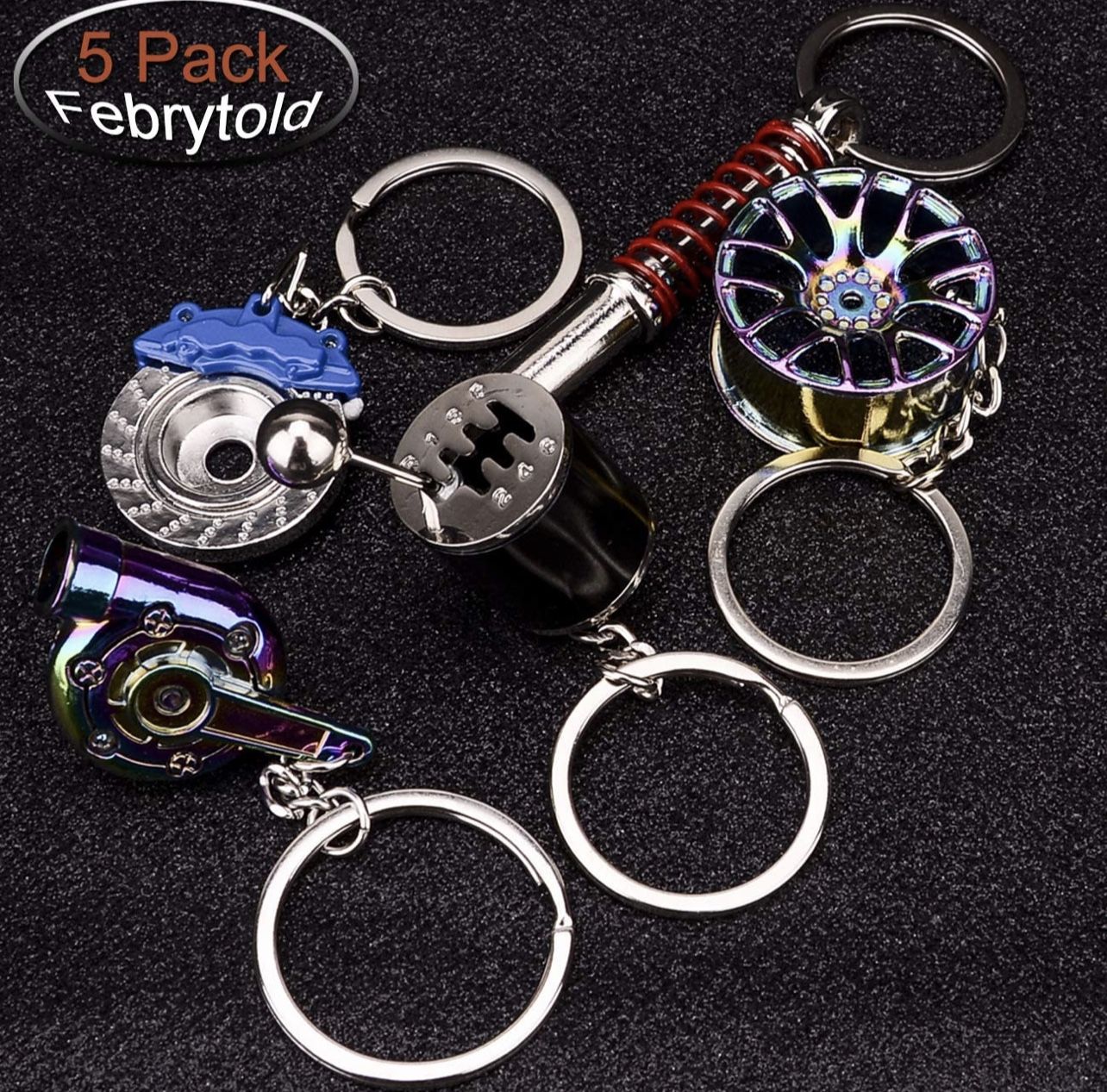 Gear Shift Keychain, Wheel Tire Rim Keychain, Spinning Turbo Keychain 