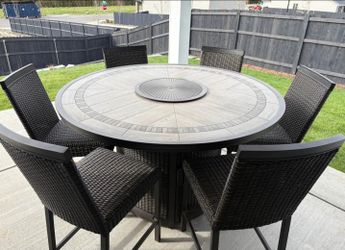 Agio 7 piece high dining set with firepit