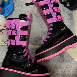 DEMONIA PINK NEON UV BOOTS SIZE 10