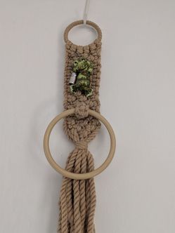 Vintage Handmade Macramé Wall/Towel Hanger with Frog Holding a Beer