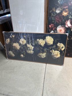 Large Framed White Roses Canvas Wall Art 60" x 30"