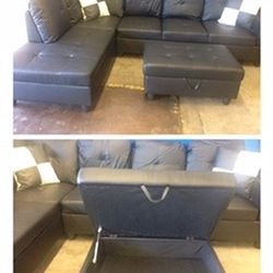 Black Leather Sectional Couch And Ottoman