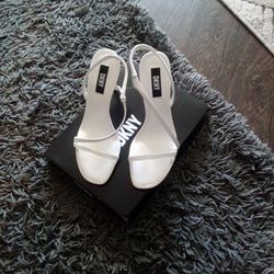 Dkny Shoes | Dkny Women's Danielle Strappy Heel In White Size 8 | Color: White | Size: 6.5
