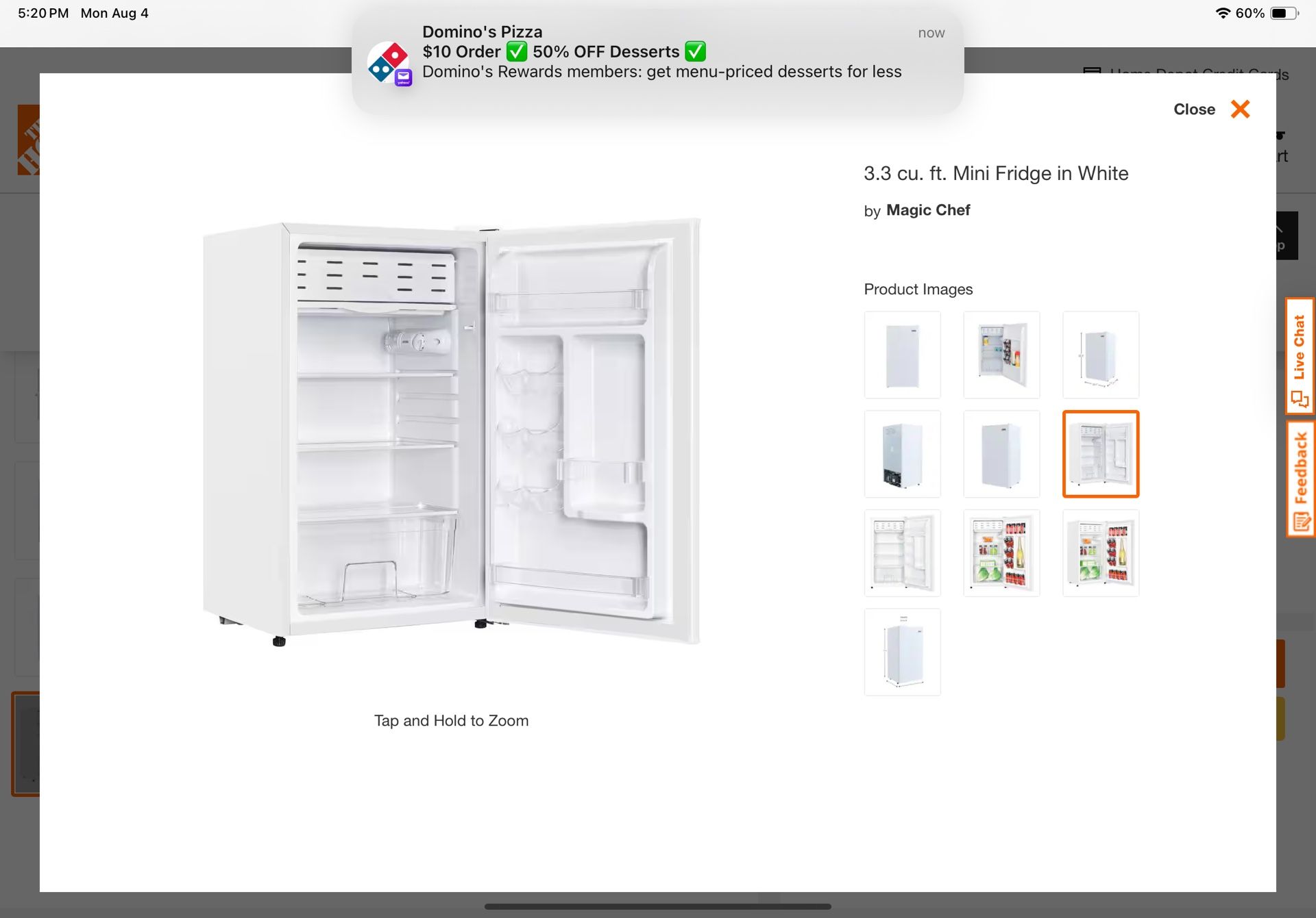 Magic Chef 3.3 Cubic Feet Mini Refrigerator White